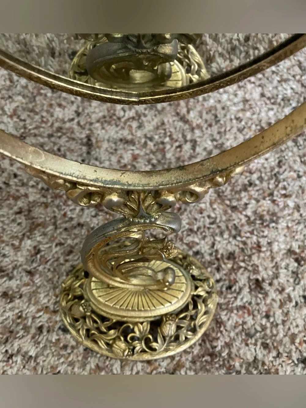 Vintage Gold-Tone Vanity Mirror & Filigree Tissue Holder Hollywood Regency Style